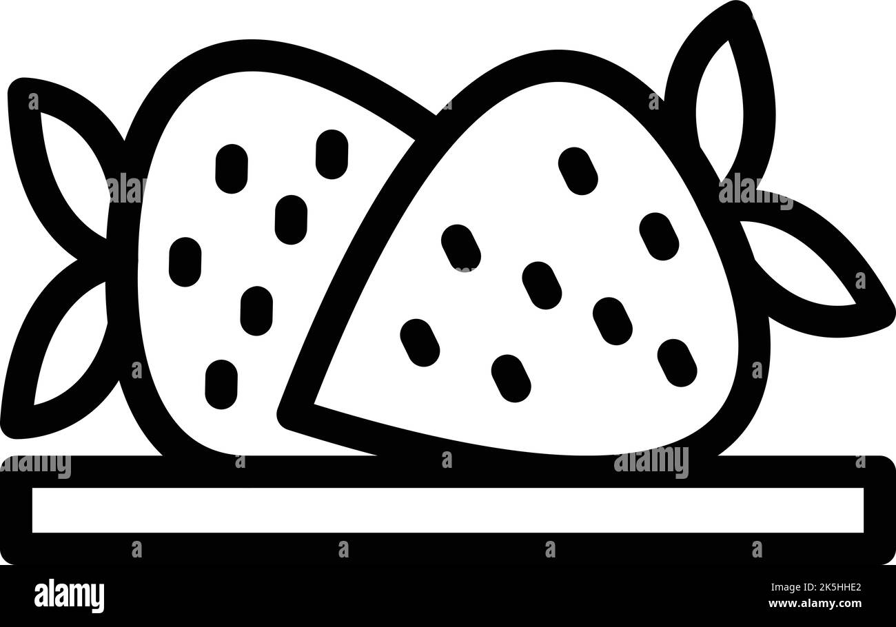 Fondue Erdbeere Symbol Umriss Vektor. Schokoladenkost. Topf Käse Stock Vektor