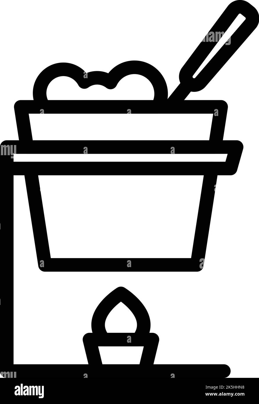Konturvektor für das Fondue-Garen-Symbol. Käsebrot. Schale schmelzen Stock Vektor
