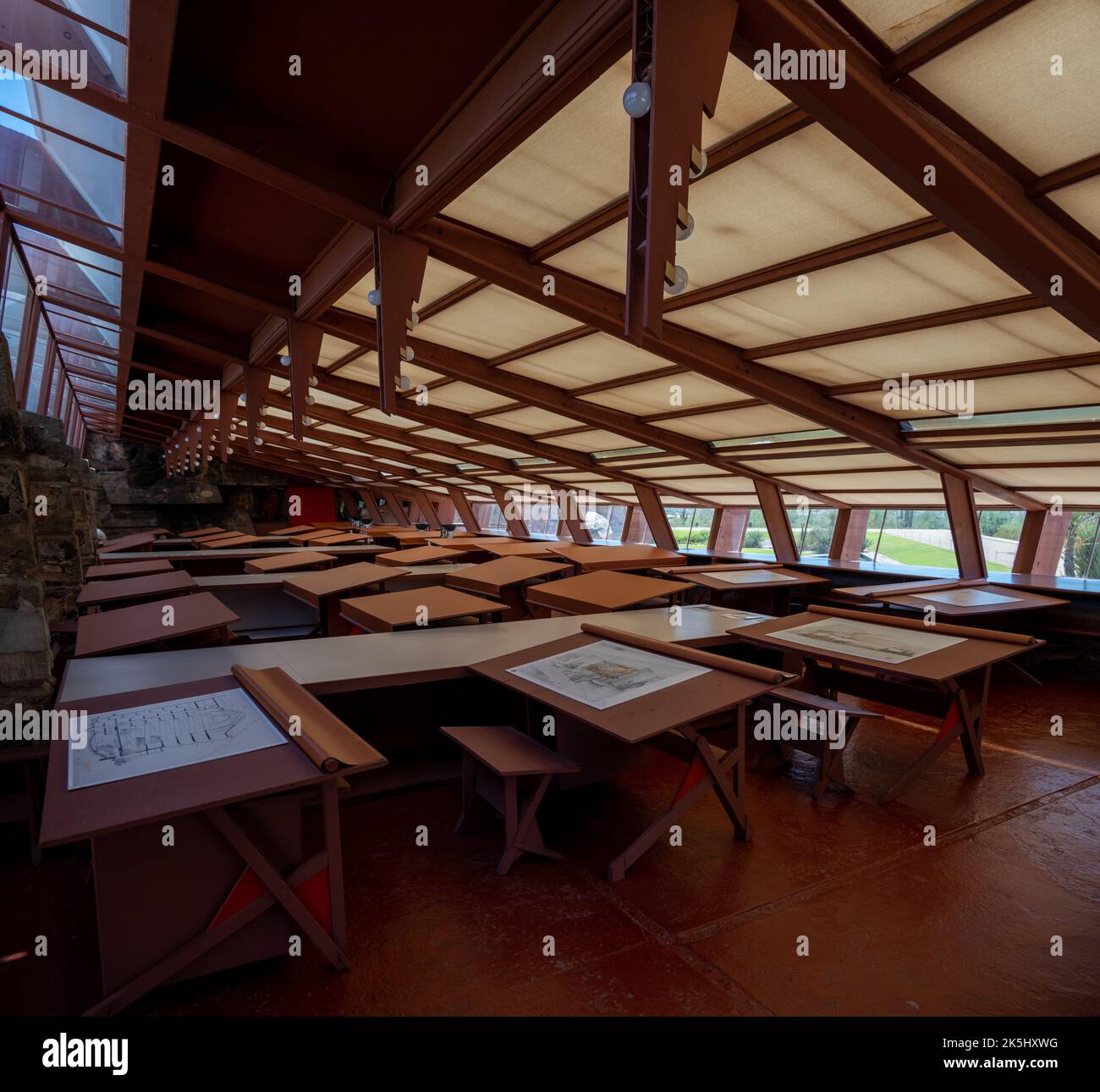 Der Designraum des Taliesin West-Hauses von Frank Lloyd Wright Stockfoto