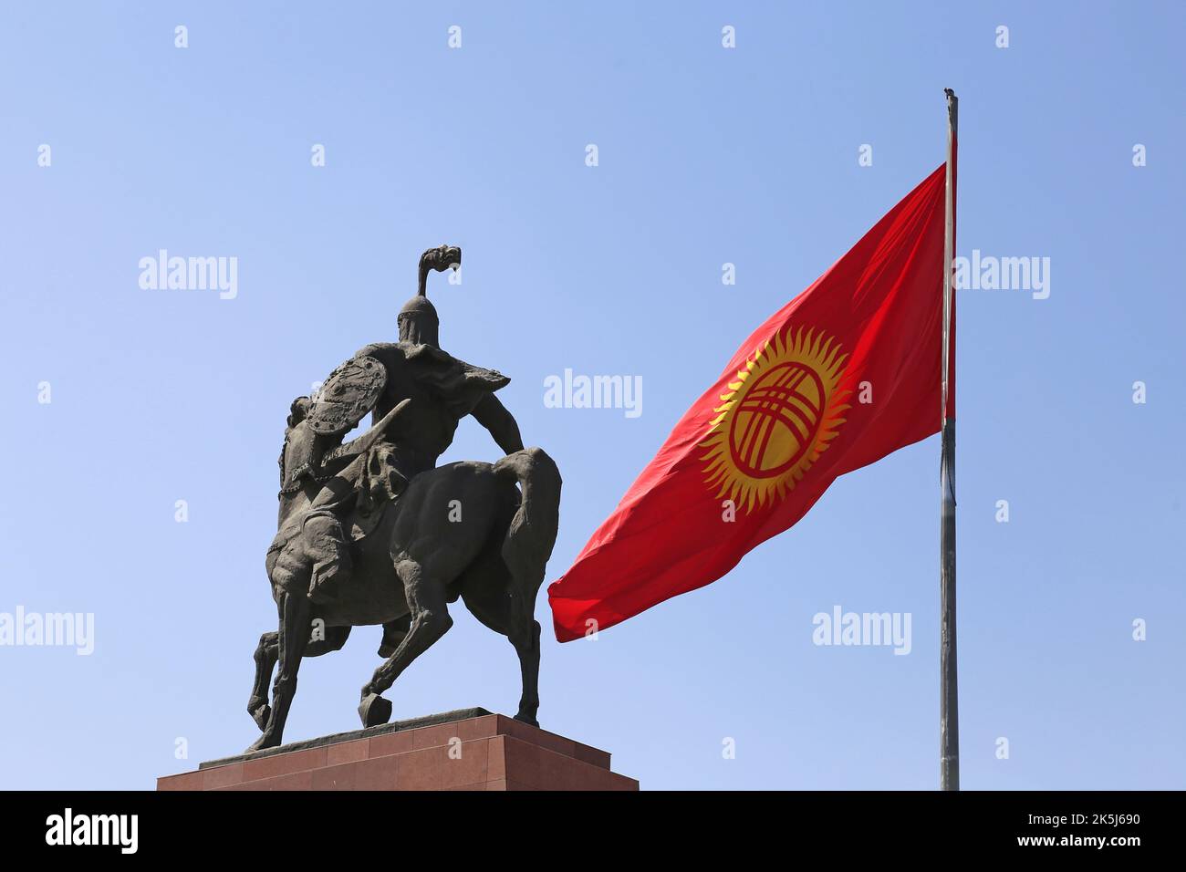 Reiterstatue von Manas, Ala-Too-Platz, Bishkek, Bishkek City Region, Kirgisistan, Zentralasien Stockfoto