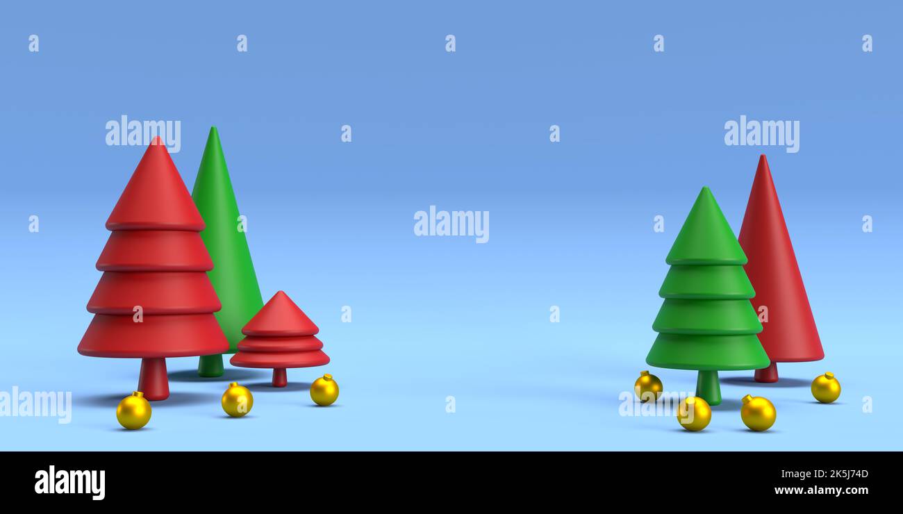 Fröhliche Weihnachten Hintergrund mit Kopierfläche auf blau. Saisonale Banner für Lebensmittel, Mode kosmetische Produkt-Marketing-Display. 3D geometrische Form rendern. Stockfoto