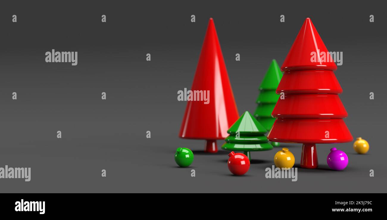 Fröhliche Weihnachten Hintergrund mit Kopierfläche auf grau. Saisonale Banner für Lebensmittel, Mode kosmetische Produkt-Marketing-Display. 3D geometrische Form rendern. Stockfoto