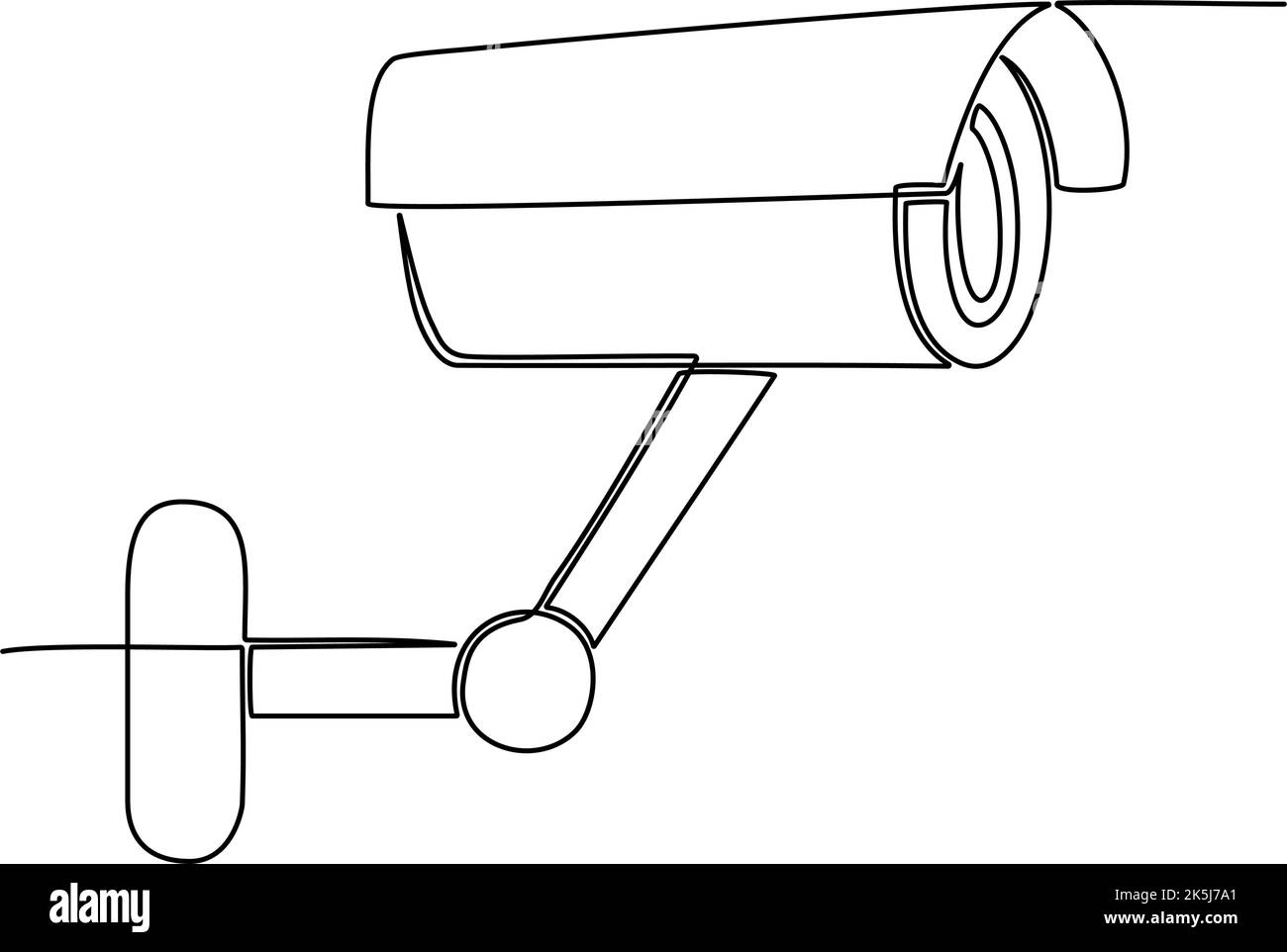 Fortlaufende einzeilige Zeichnung der CCTV-Kamera. Vektorgrafik Stock Vektor