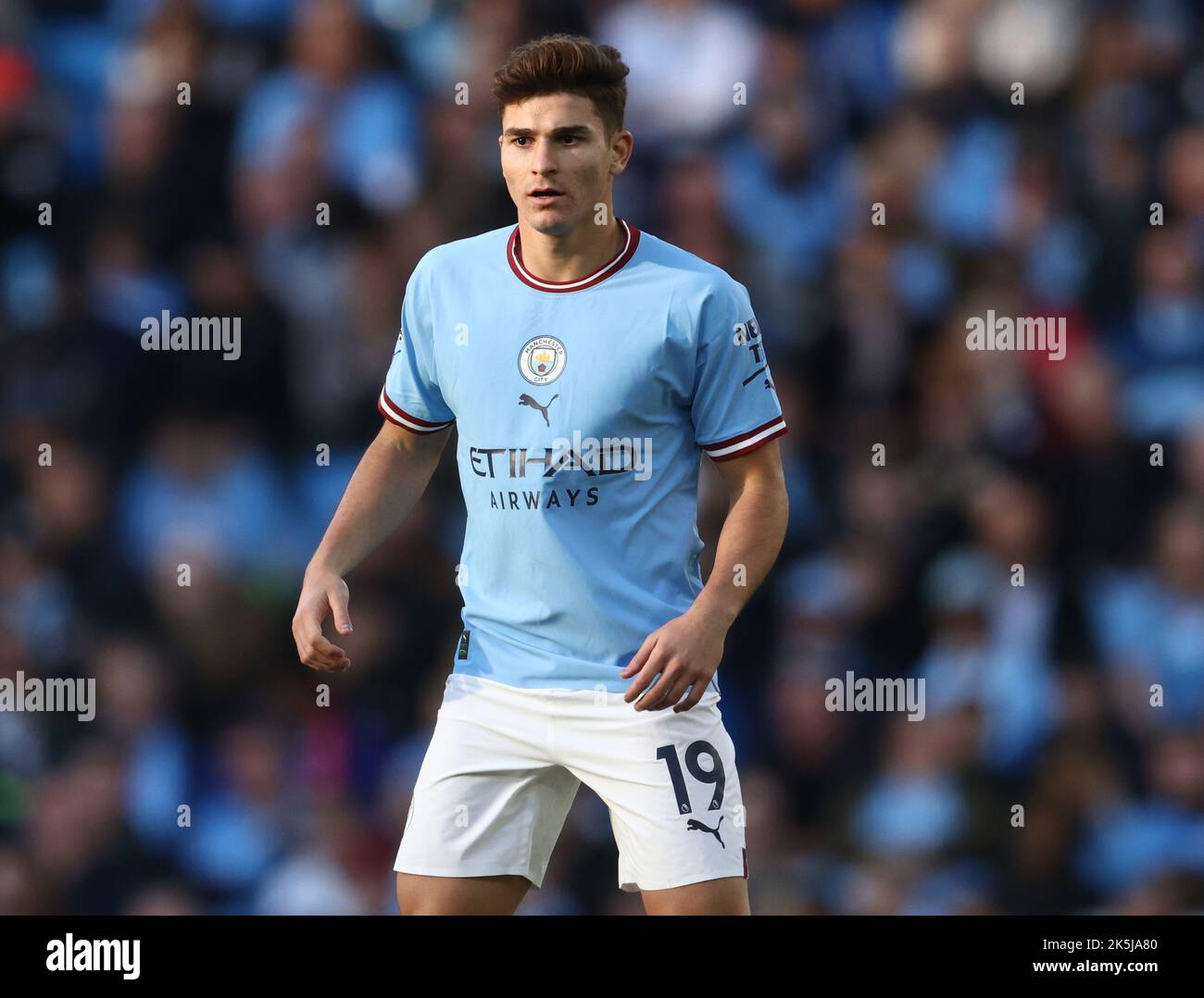 Manchester, England, 8.. Oktober 2022. Julian Alvarez von Manchester City während des Spiels der Premier League im Etihad Stadium, Manchester. Bildnachweis sollte lauten: Darren Staples / Sportimage Stockfoto