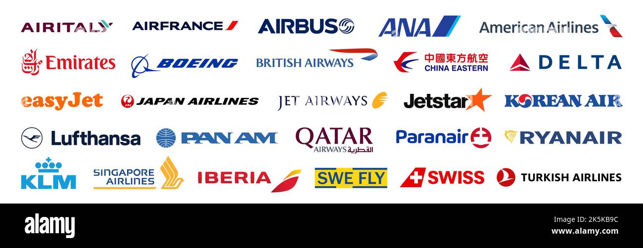 Logo der wichtigsten Fluggesellschaften der Welt im Vektorformat Stock Vektor