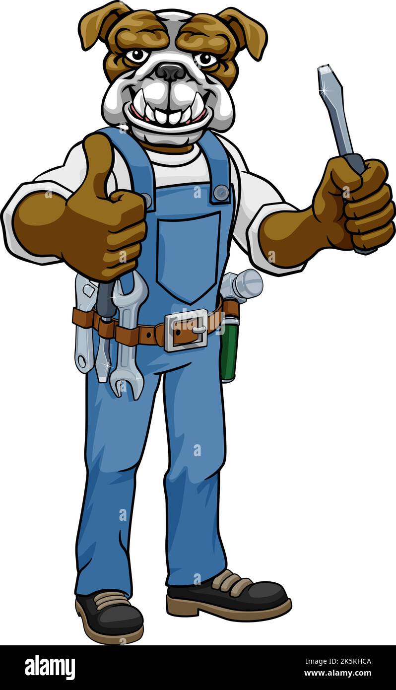 Bulldogge Elektriker Heimwerker Holding Schraubendreher Stock Vektor