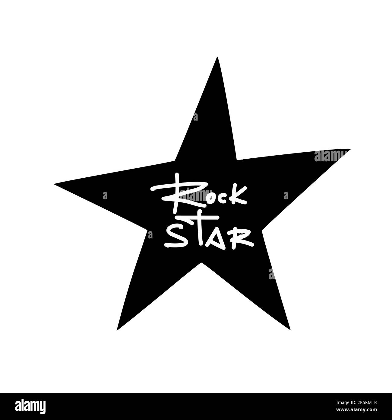 Isolierter weißer Rockstar-Graffiti-Tag auf einem schwarzen Stern. Vektorgrafik. Stock Vektor