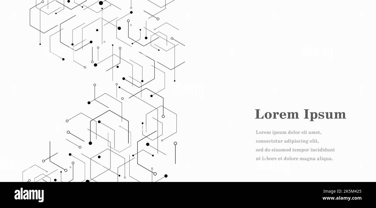 Abstraktes schwarz weißes Sechseck, Netzwerkbild, geometrischer Texturhintergrund, wissenschaftliche Technologie, futuristisches Konzept Stockfoto