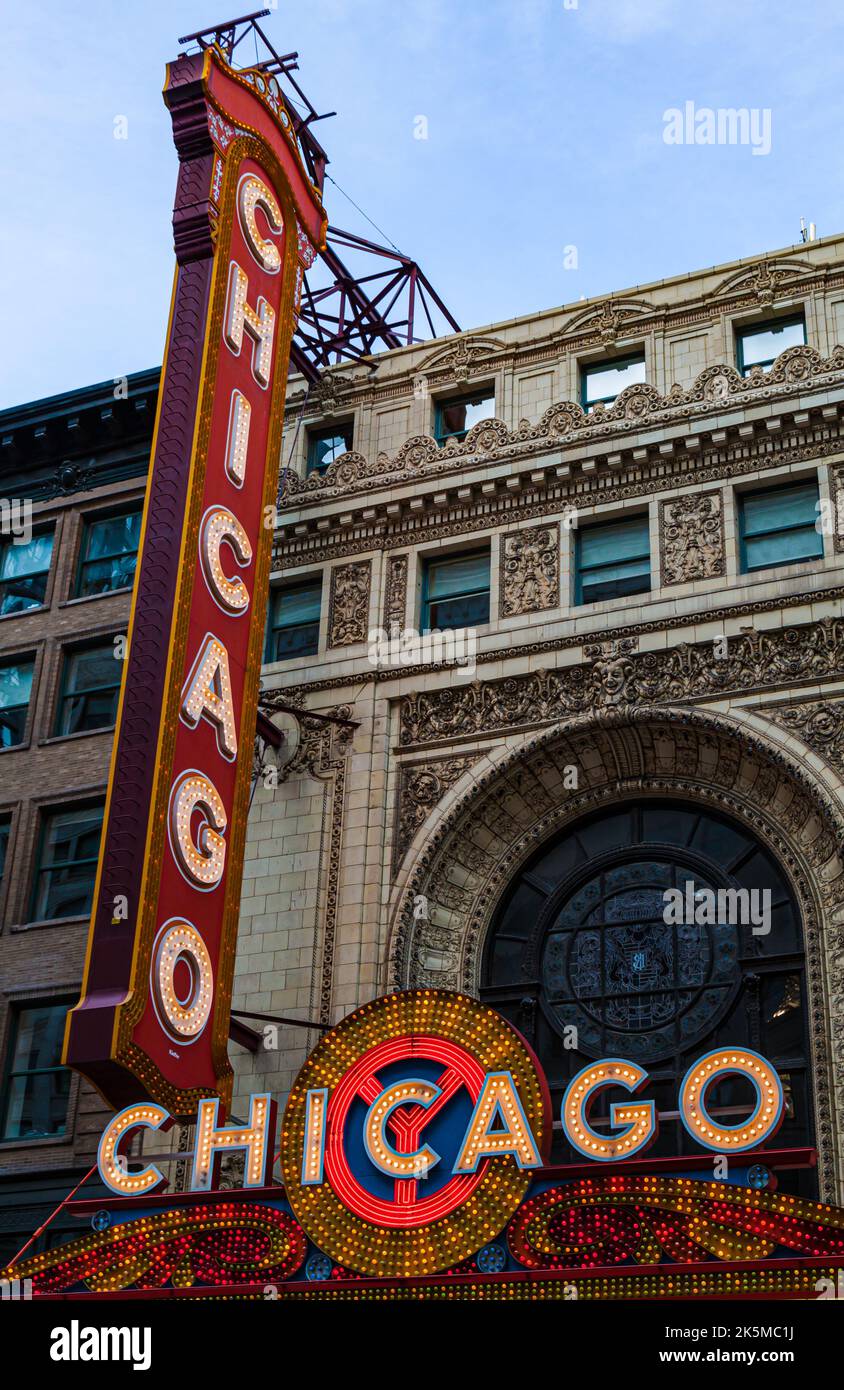 Neon Light of the Marque im Chicago Theater, Chicago, Illinois, USA Stockfoto