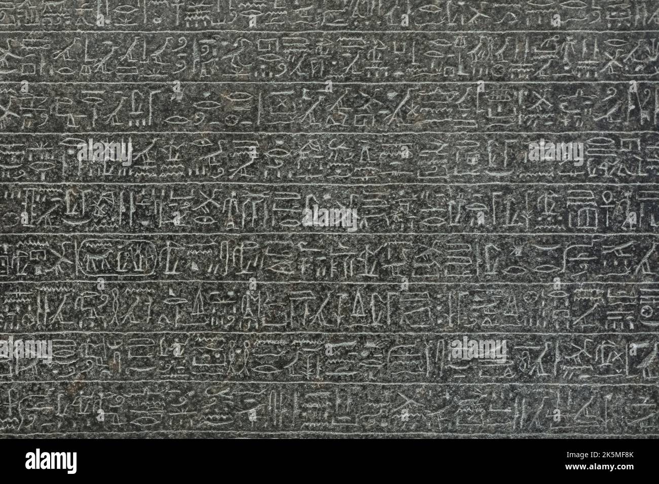 altägyptische Hieroglyphen, die an der Steinmauer im Karnak-Tempel, Luxor, Ägypten, geschnitzt wurden. Stockfoto