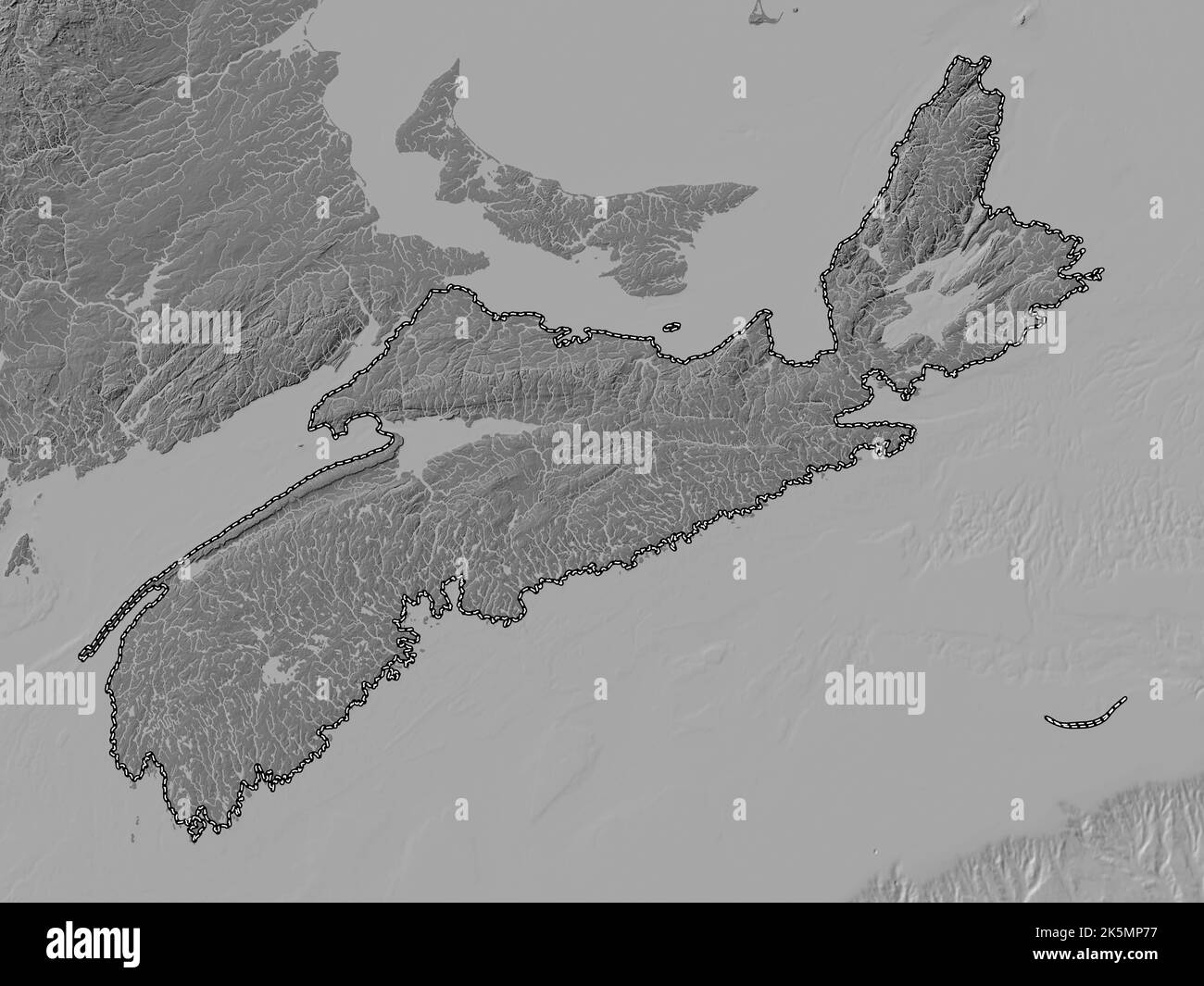 Nova Scotia, Provinz Kanada. Bilevel-Höhenkarte mit Seen und Flüssen Stockfoto