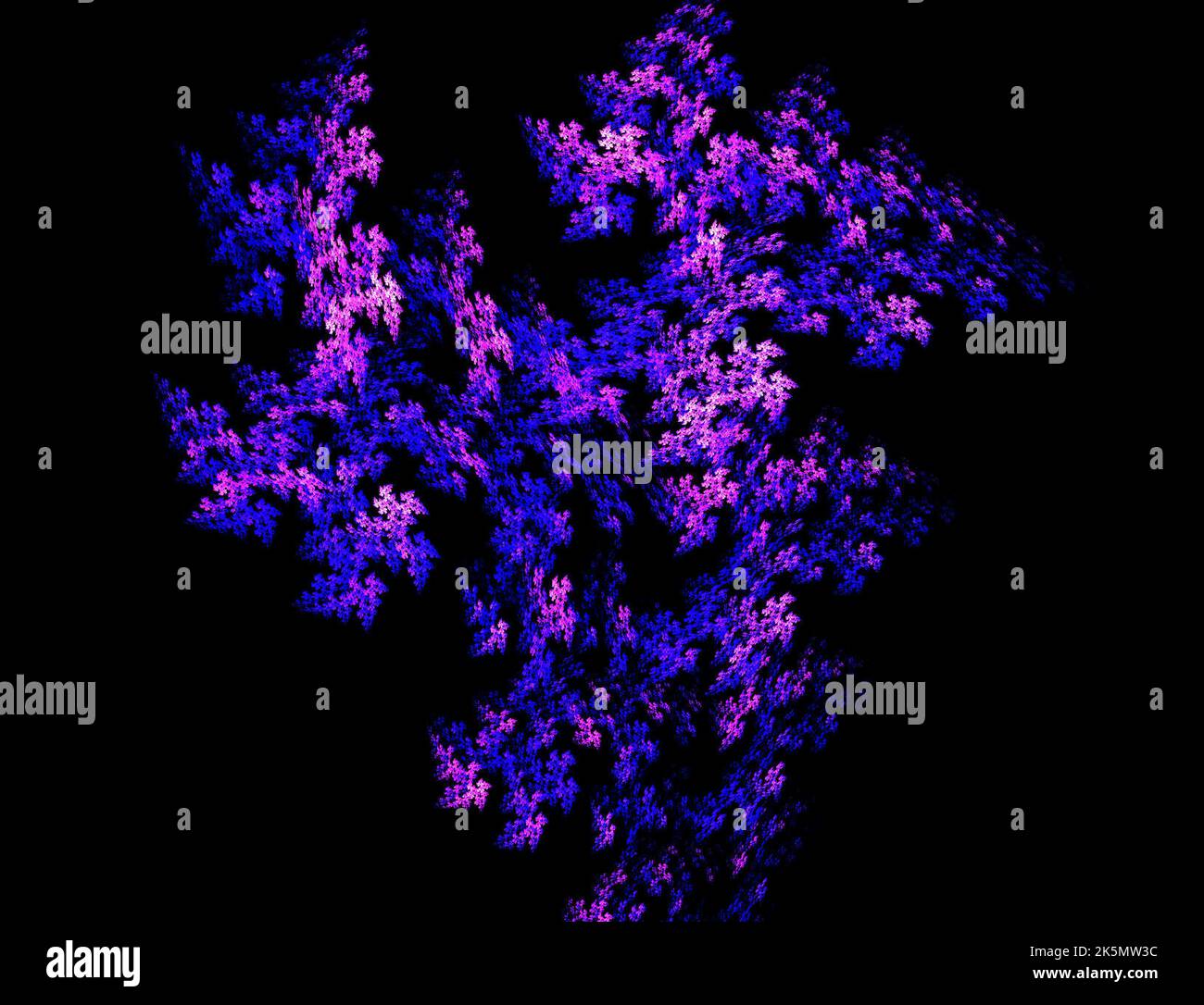 Mehrfarbiger leuchtender Gegenstand auf schwarzem Hintergrund. Glänzendes Neon fraktal. Lack platzt. Abstrakte psychedelisch Illustration. 3D Rendern Stockfoto