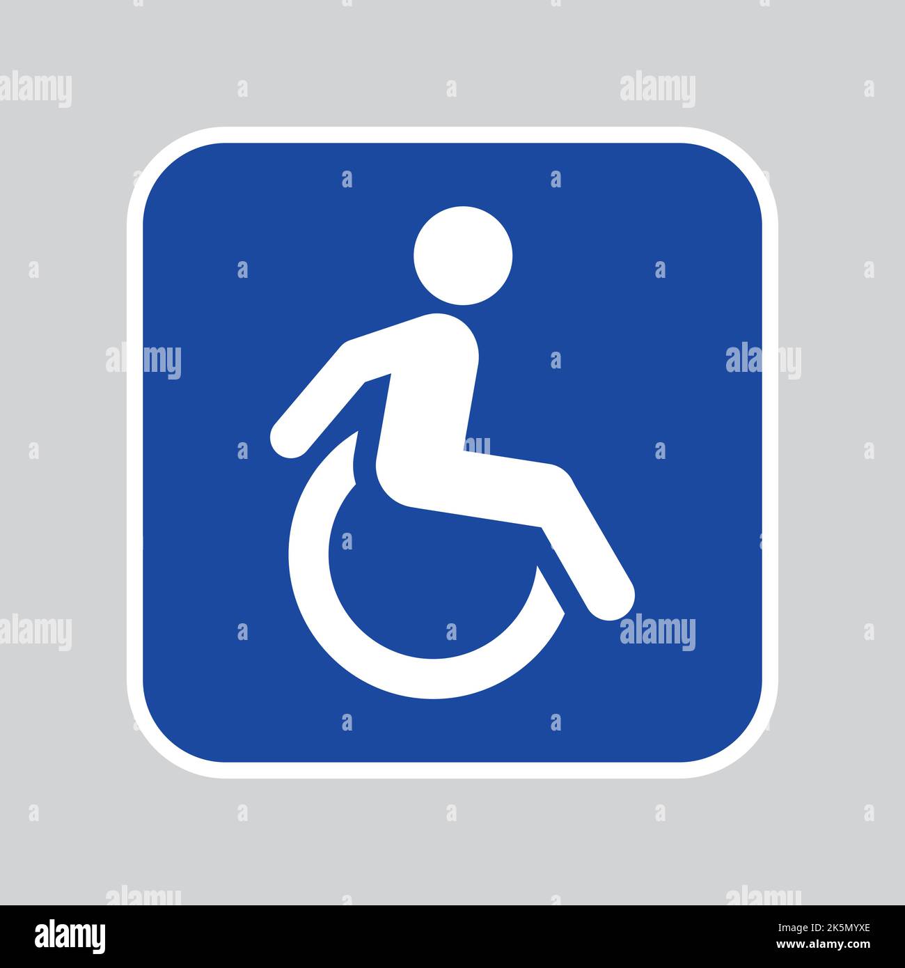 Blaues Vektorzeichen für behinderte Personen. Für Männer zugänglich im Rollstuhl Aufkleber Etikett. Stock Vektor