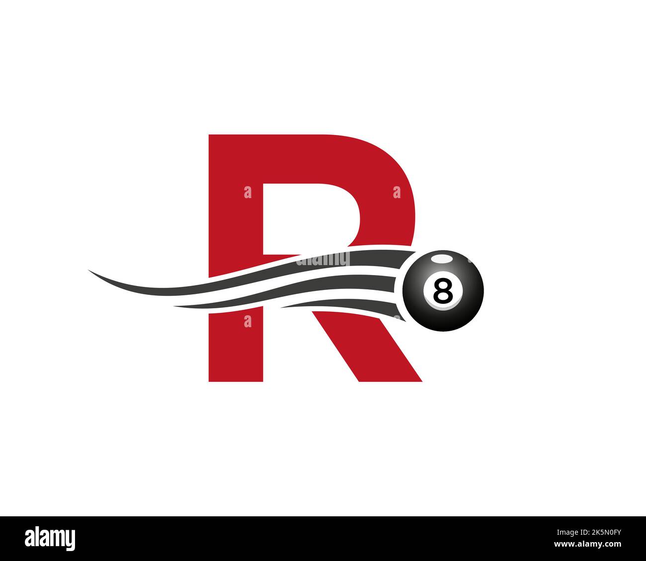 Buchstabe R Billard oder Pool-Spiel Logo-Design für Billardzimmer oder 8 Ball Pool Club Symbol Vektor-Vorlage Stock Vektor