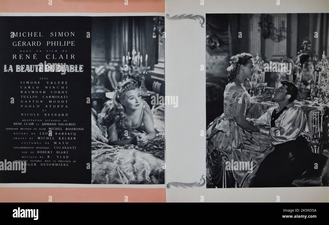 GERARD PHILIPE und SIMONE VALERE in LA BEAUTE DU DIABLE / DIE SCHÖNHEIT DES TEUFELS 1950 Regie RENE CLAIR Drehbuch und Dialog Rene Clair und Armand Salacrou Kostümdesign Mayo Franco London Films / Universalia Film / Ente Nazionale Industrie Cinematografiche (ENIC) Stockfoto