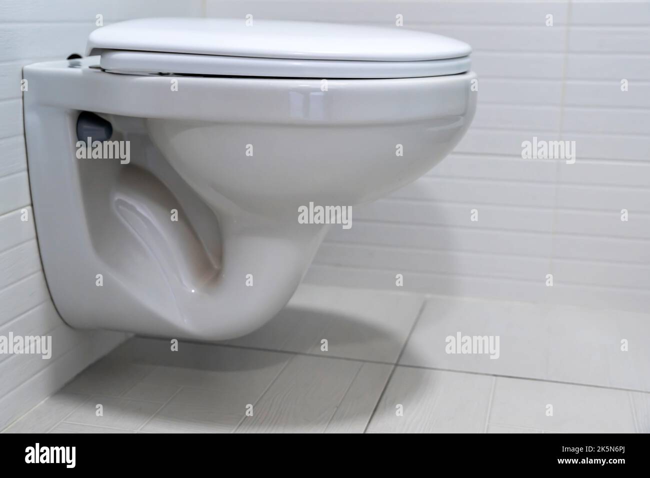 Moderne Toilettenschüssel mit Spülung bei WC oder Wasserschrank Stockfoto
