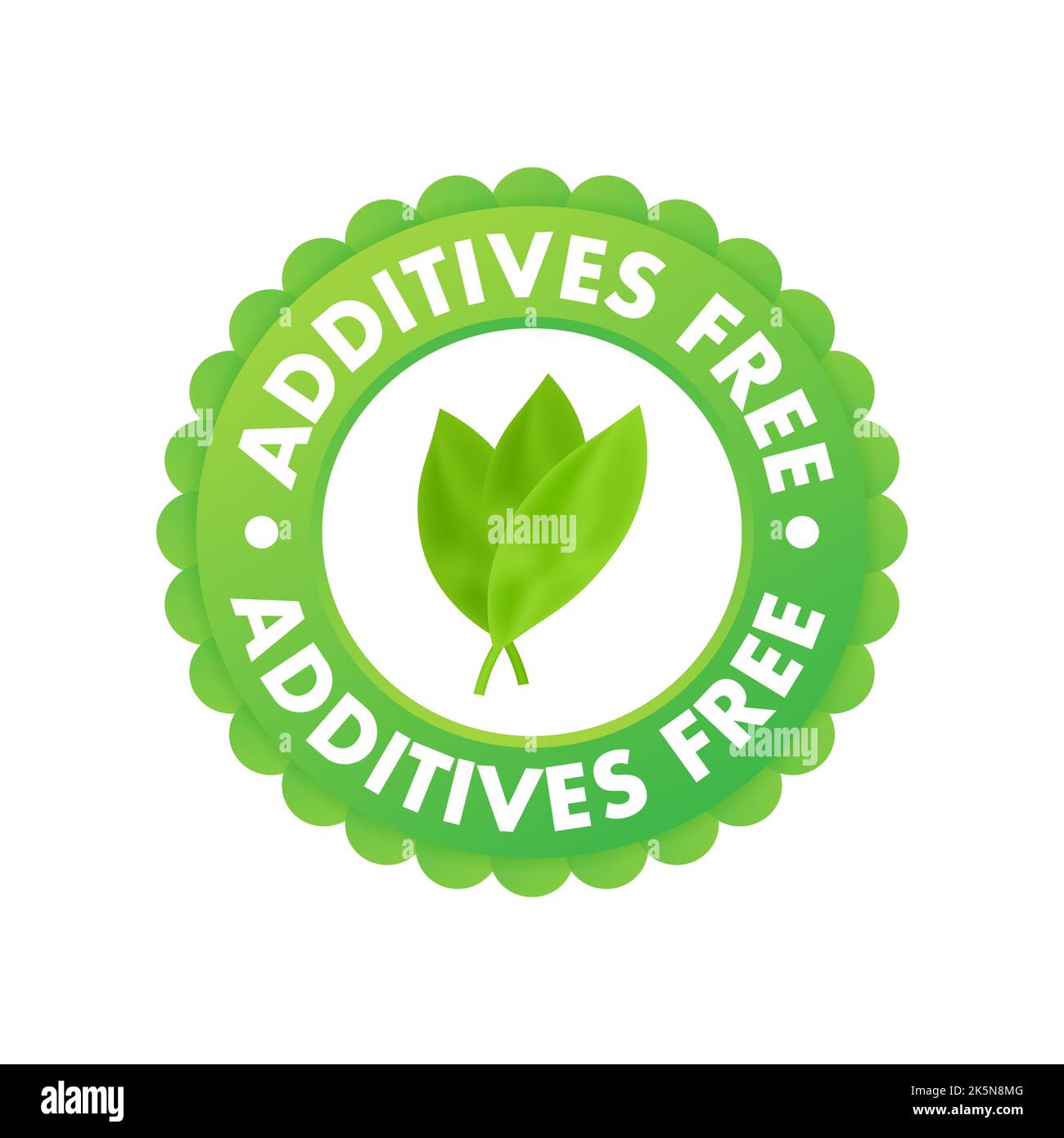 Grünes, additives freies Etikett auf weißem Hintergrund. Natürliche Bio-Ernährung. Zeichen verboten Stock Vektor