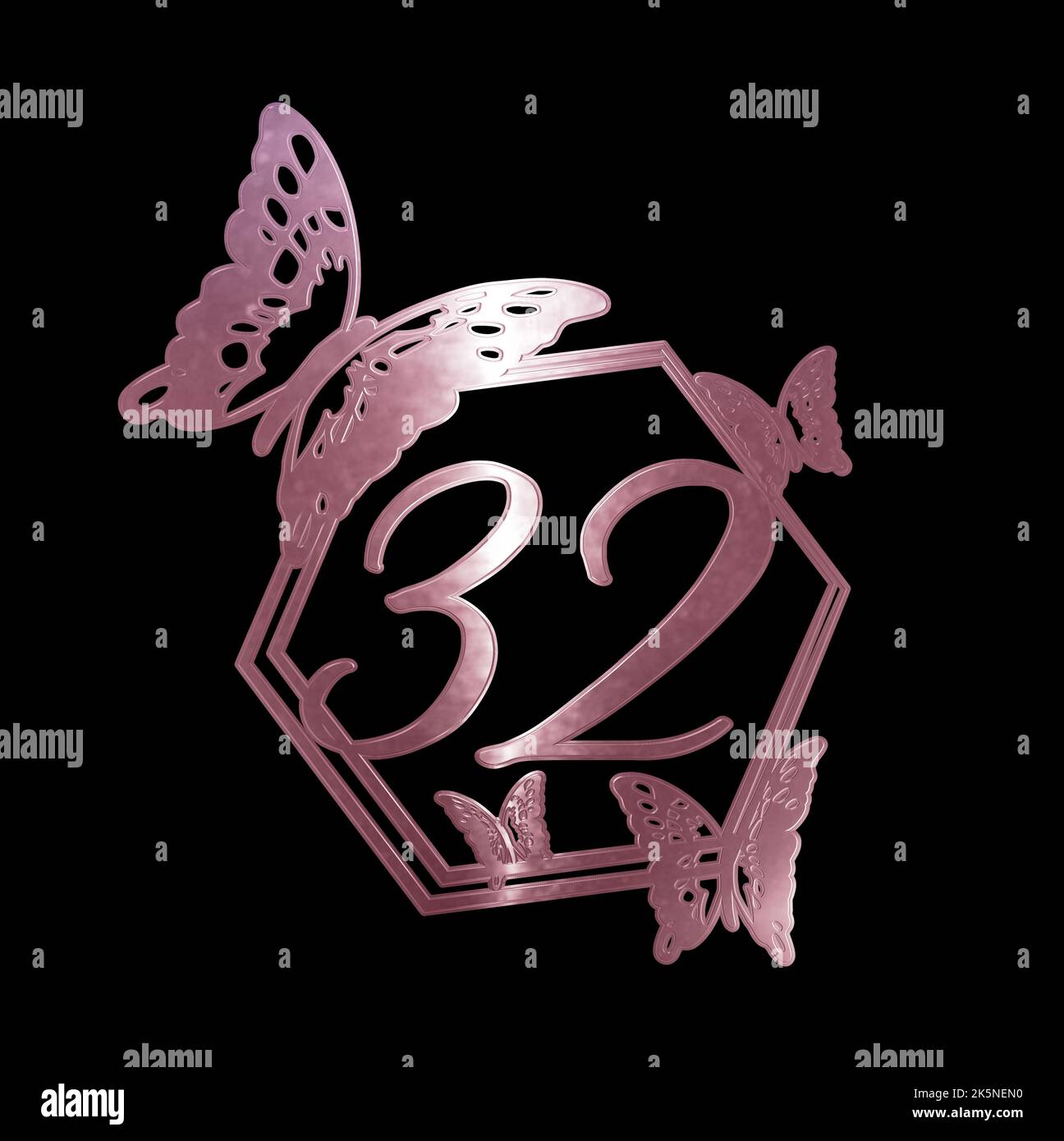 3D Abbildung Nummer 30 Roségold mit Schmetterlingen Geburtstag schwarzen Hintergrund Stockfoto 3D Abbildung Nummer 30 Roségold mit Schmetterlingen Geburtstag schwarzen Hintergrund Stockfoto