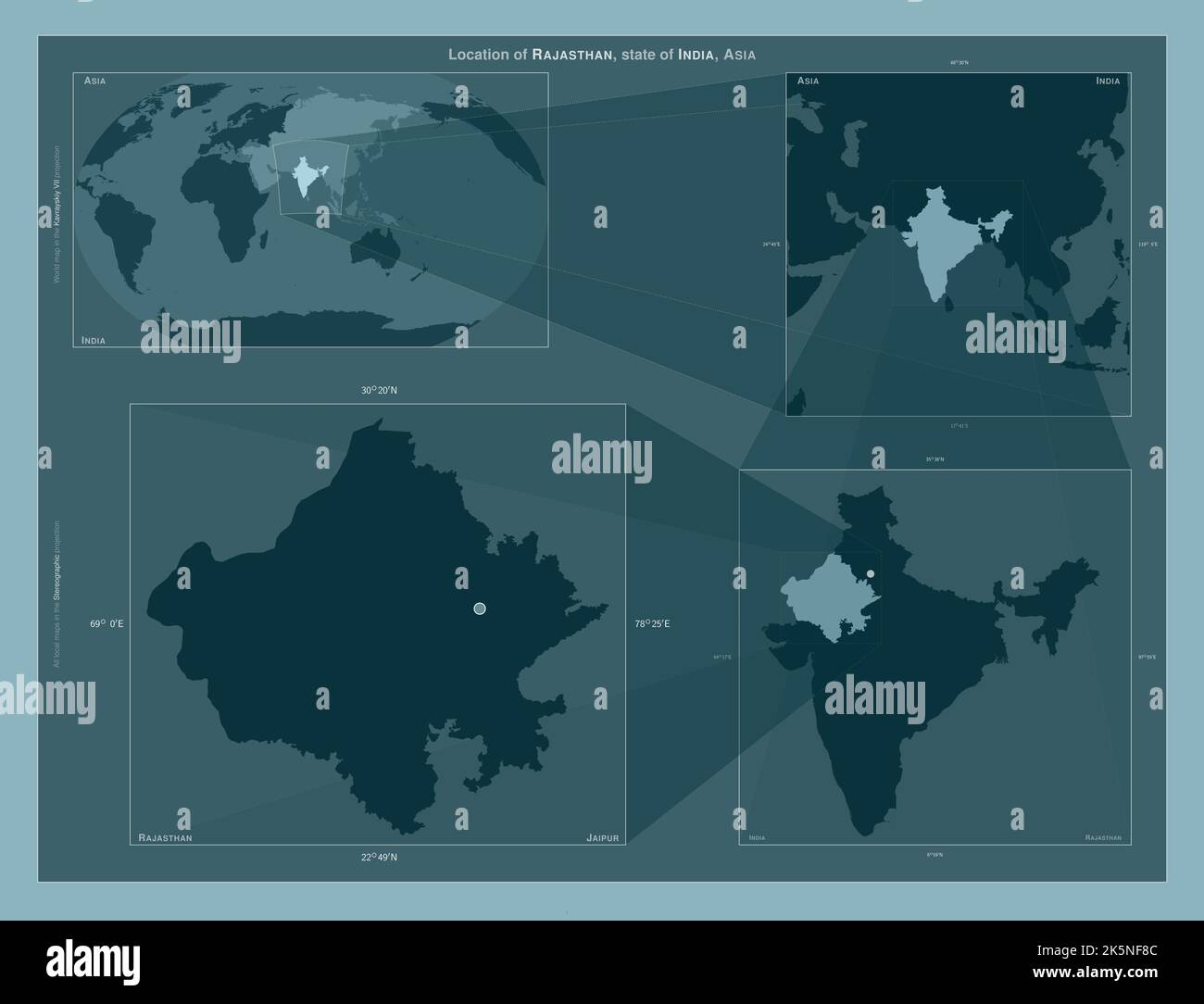 Rajasthan, Bundesstaat Indien. Diagramm, das die Position der Region