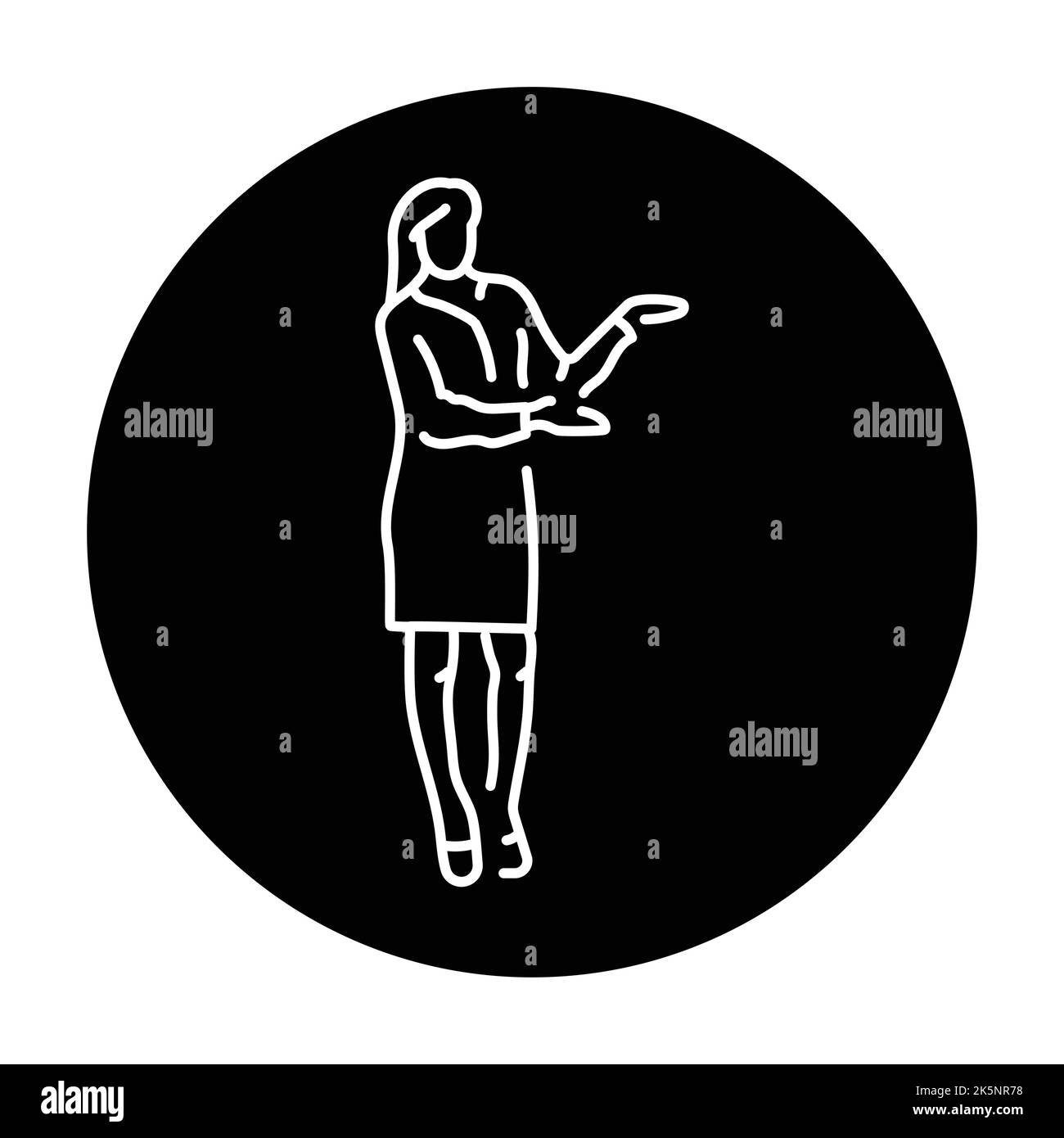 Geschäftsfrau zeigt Hände Farbe Linie Symbol. Unternehmerin. Stock Vektor