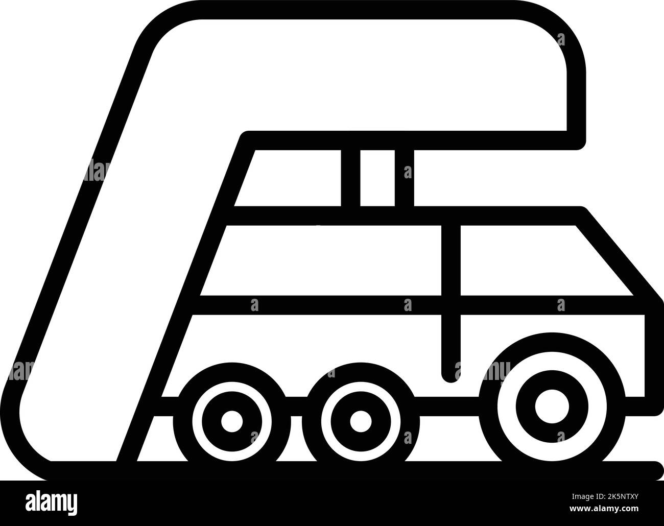 Vektor der Symbolumrissdarstellung für Treppen im Flughafenflugzeug. Flugtourismus. Anschlussebene Stock Vektor