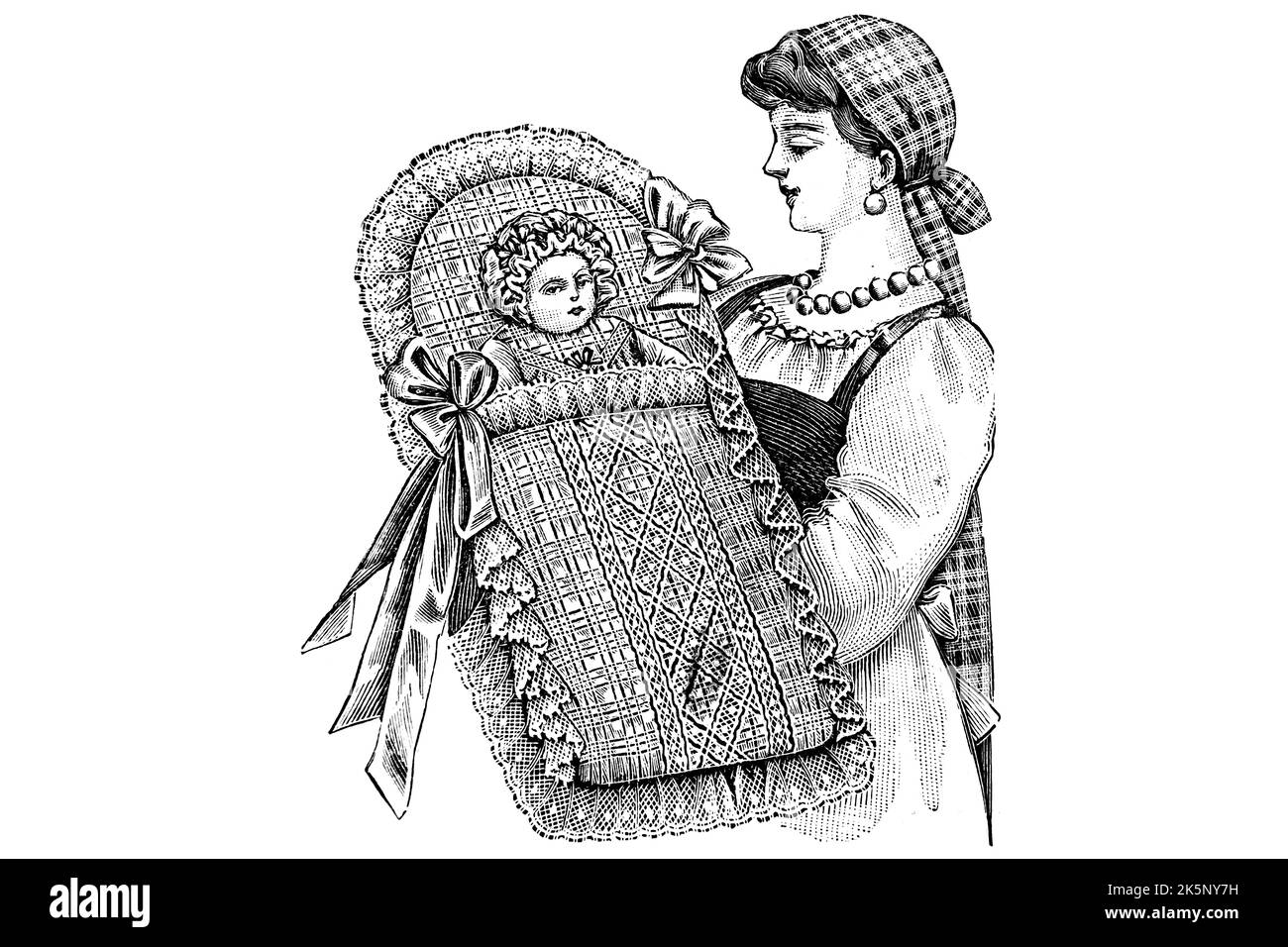 Mama mit ihrem Baby – 1910s Vintage Illustration Stockfoto