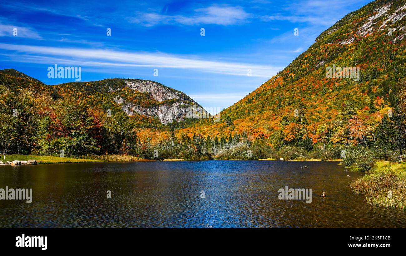 Wunderschöne Herbstlandschaft in New Hampshire mit blauem Himmel und Kopierfläche Stockfoto