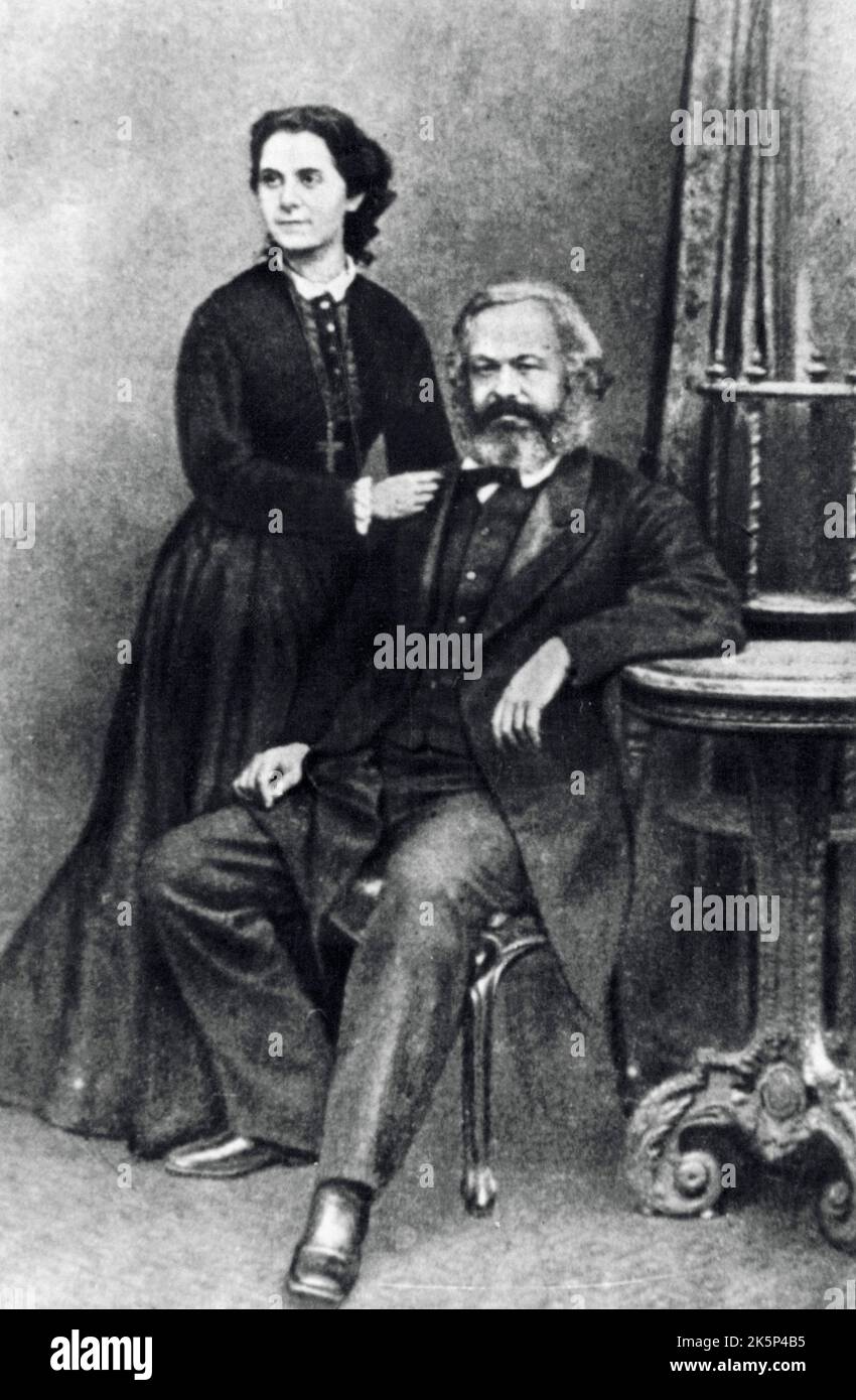 1869 fotografisches Porträt von Karl Marx mit seiner ältesten Tochter Jenny Longuet. Stockfoto