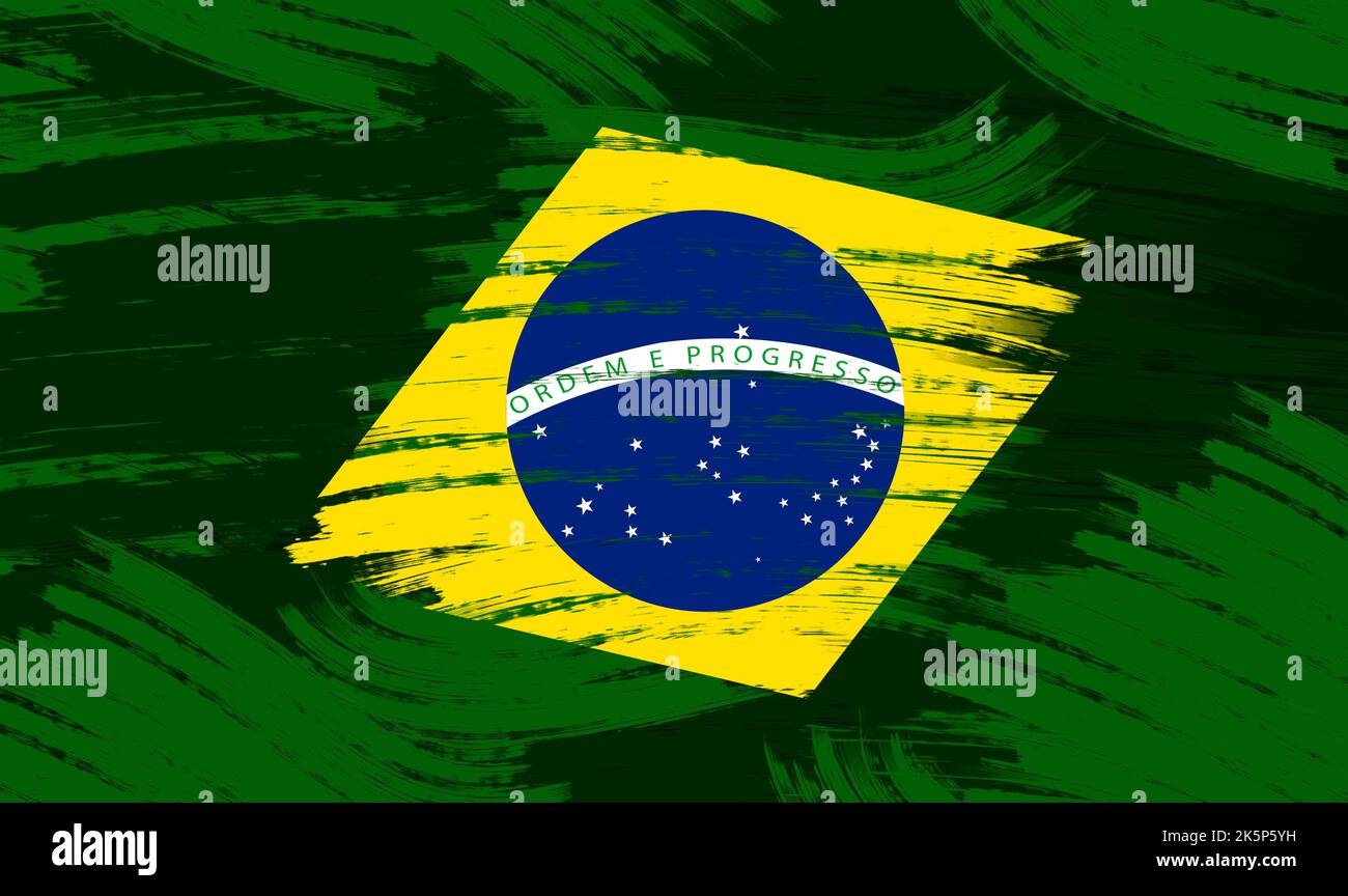 ILLUSTRATION FLAGGE VON BRASILIEN IN ZWEI SCHATTIERUNGEN VON GRÜN GEMALT Stockfoto