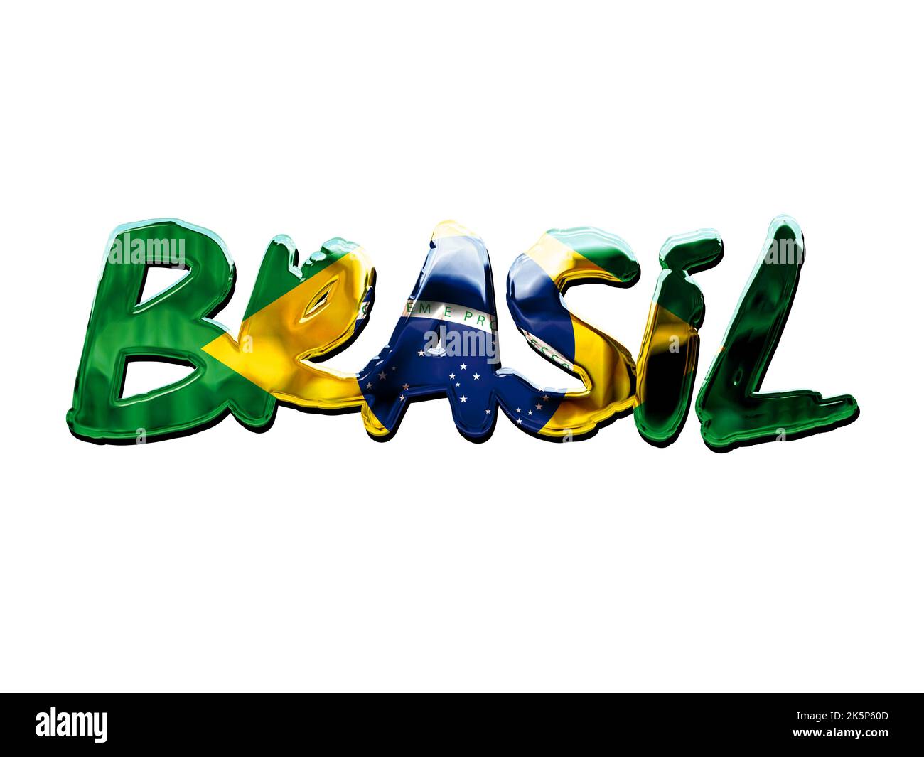 3D Illustrationstext brasilien mit Flaggenhintergrund Stockfoto