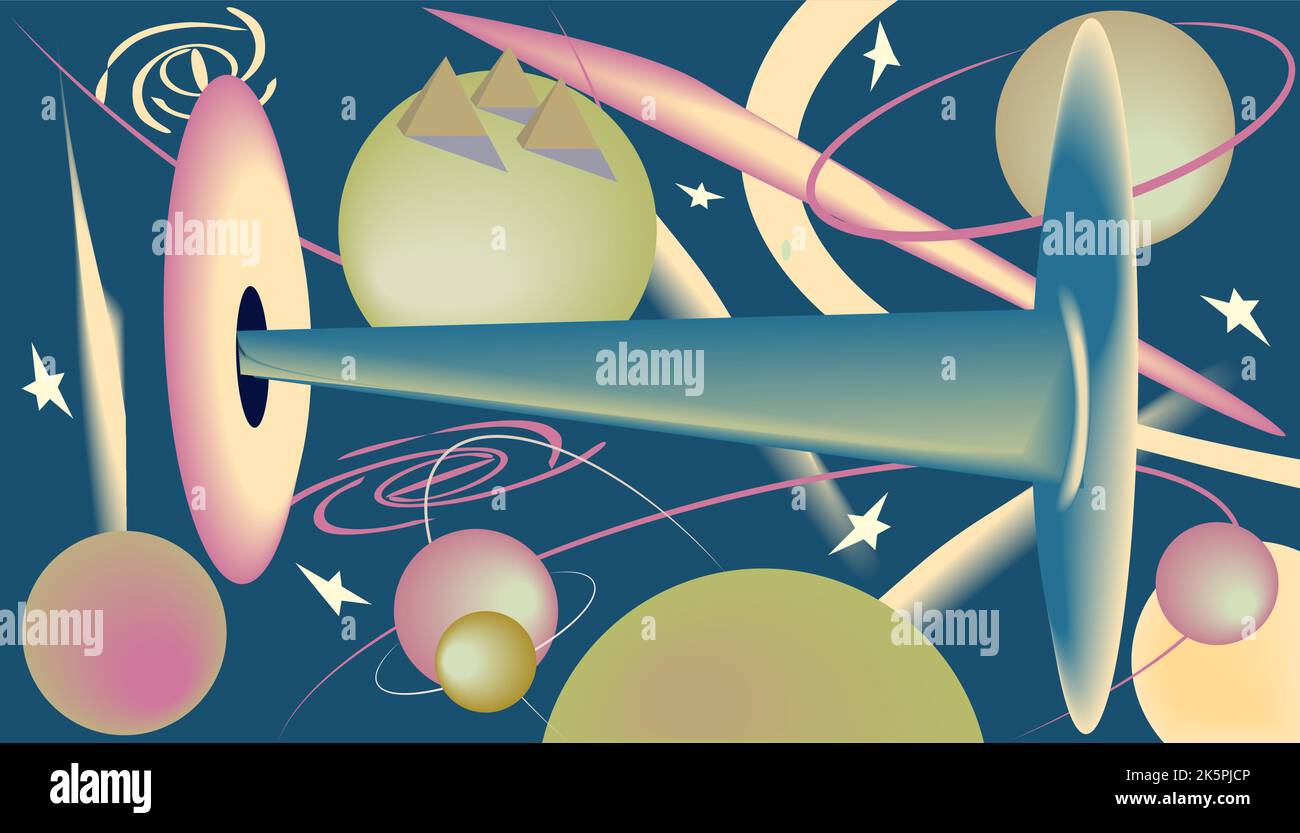 Bunte Postkarte von drei Bildern mit einem Bild der Landschaft des Planeten Stock Vektor