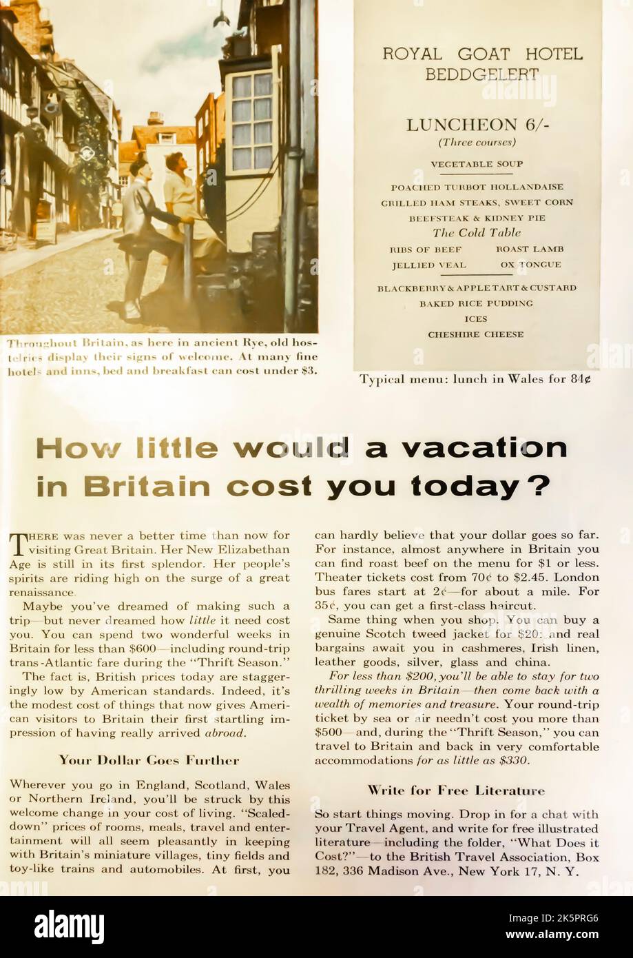 British Travel Association, Anzeige im Magazin NatGeo, 1954 Stockfoto
