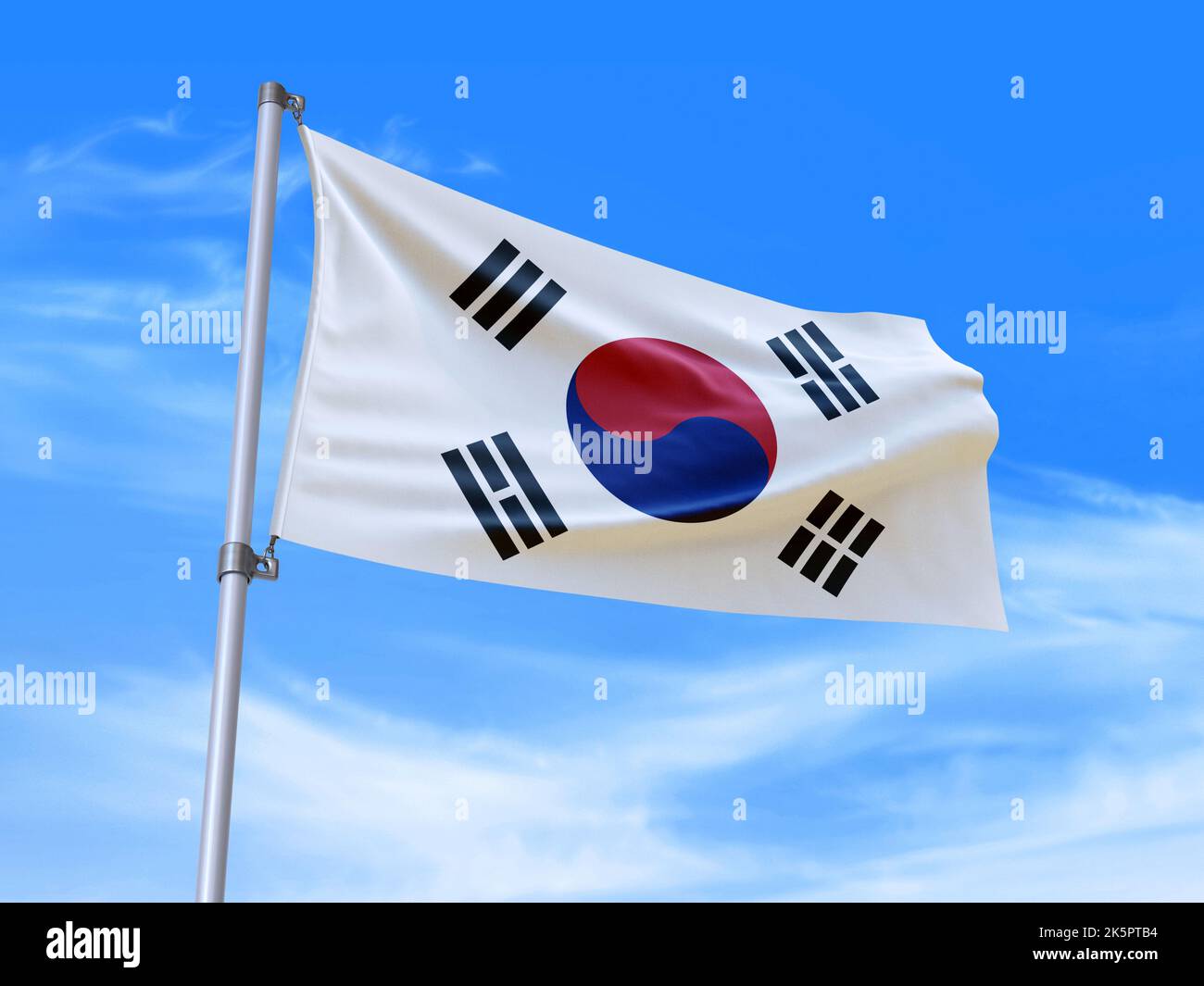 Schöne Süd - Korea Flagge winkt im Wind mit Himmel Hintergrund - 3D Abbildung - 3D rendern Stockfoto