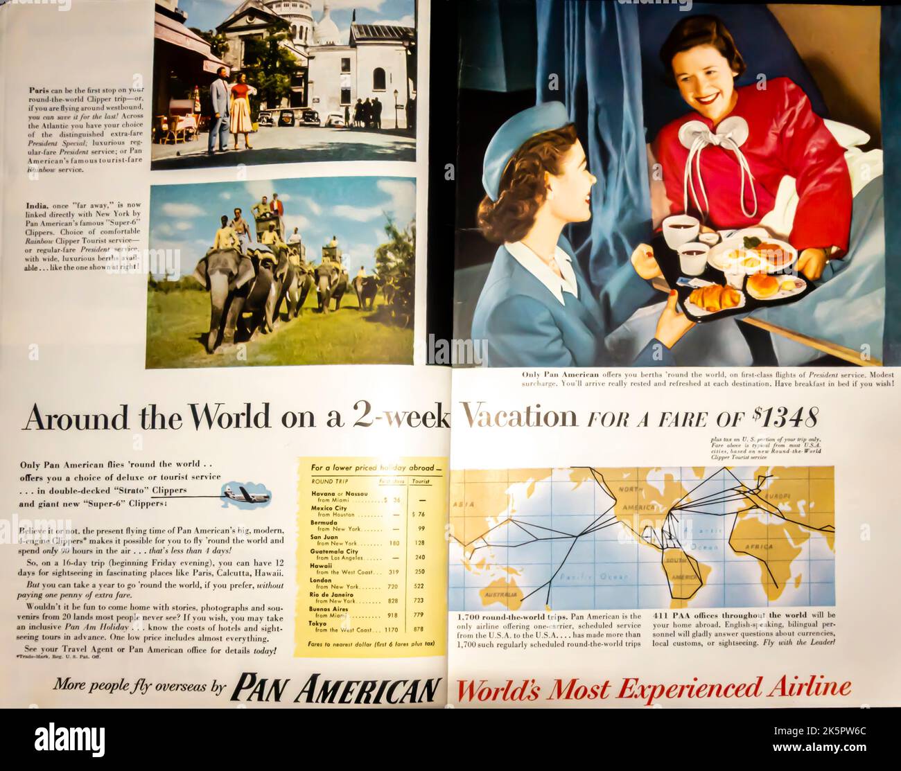 PanAm. Werbung von Pan American Airlines im Magazin NatGeo, 1954 Stockfoto