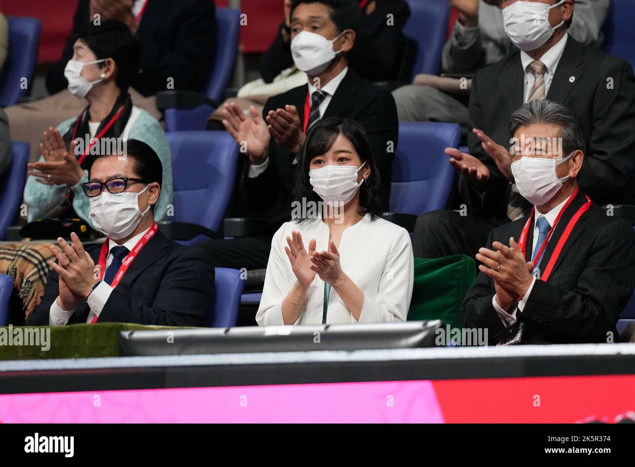 Tokio, Japan. 9. Oktober 2022. (L-R) Kentaro Hyakuno, Kaiserliche Prinzessin Kako von Akishino, Kenichiro Yamanishi Tennis : Rakuten Japan Open Tennis Championships 2022 Men's Singles Final at Ariake Colosseum in Tokyo, Japan . Quelle: AFLO SPORT/Alamy Live News Stockfoto