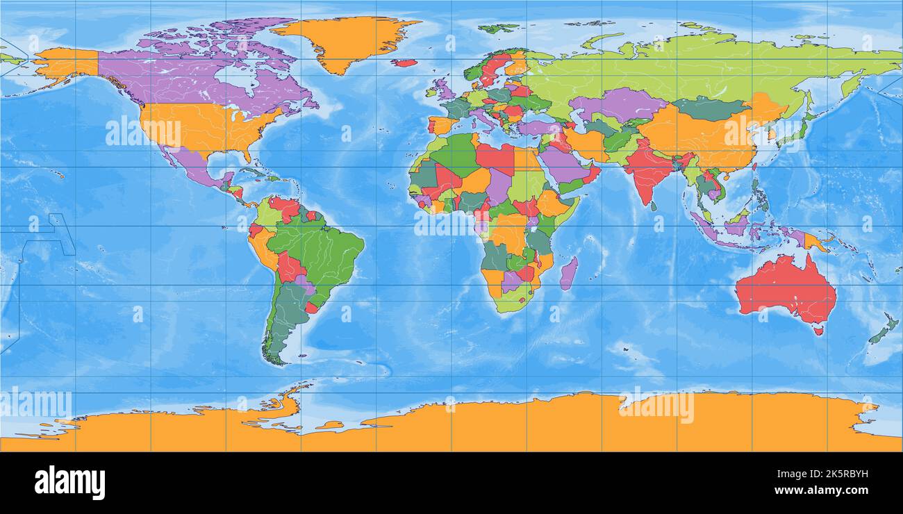 Politische leere Weltkarte Äquirechteckige Projektion Stock Vektor