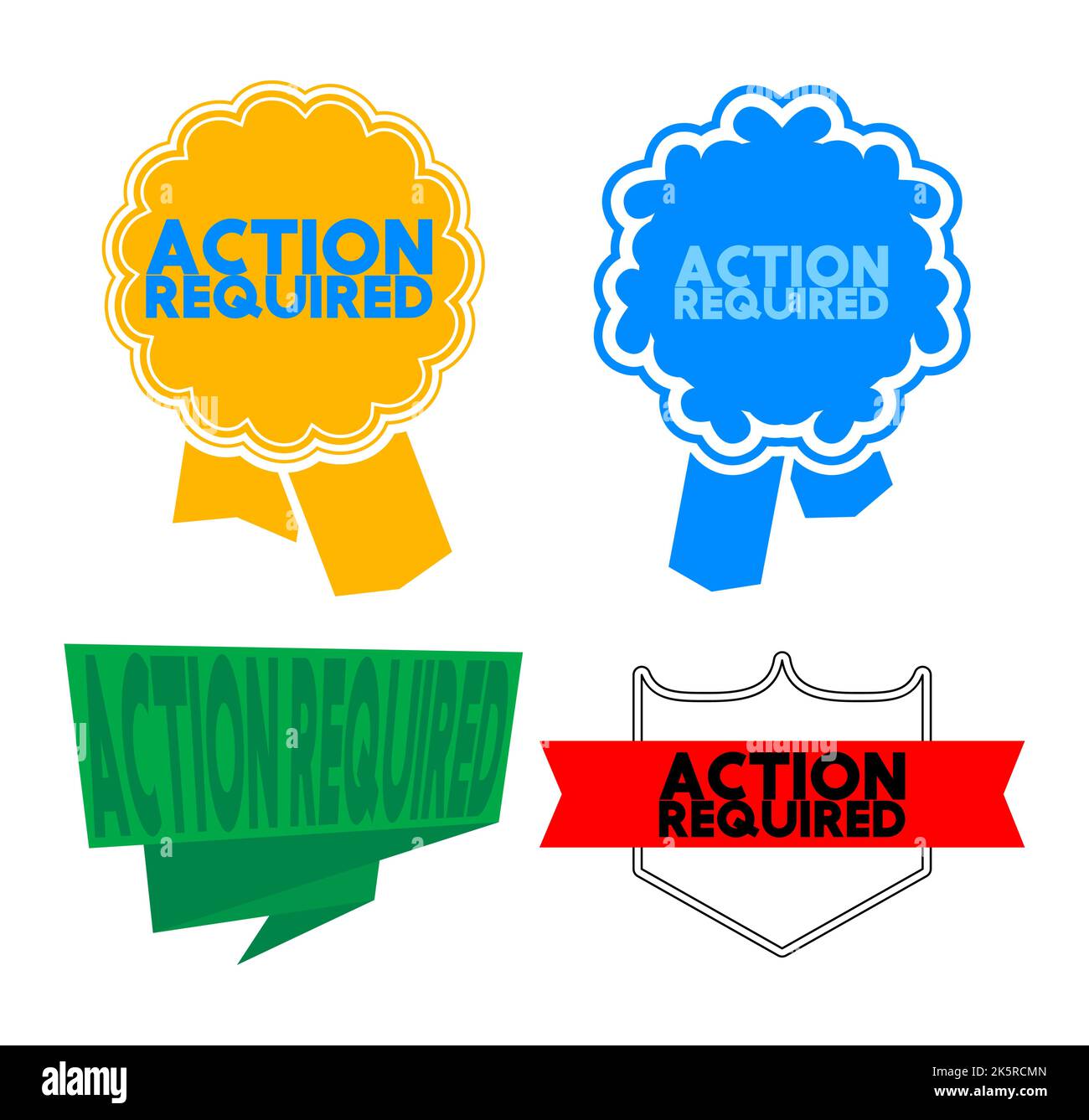 Menüband mit Text „Aktion erforderlich“. Banner-Vorlage. Aufkleber beschriften. Signieren. Stock Vektor