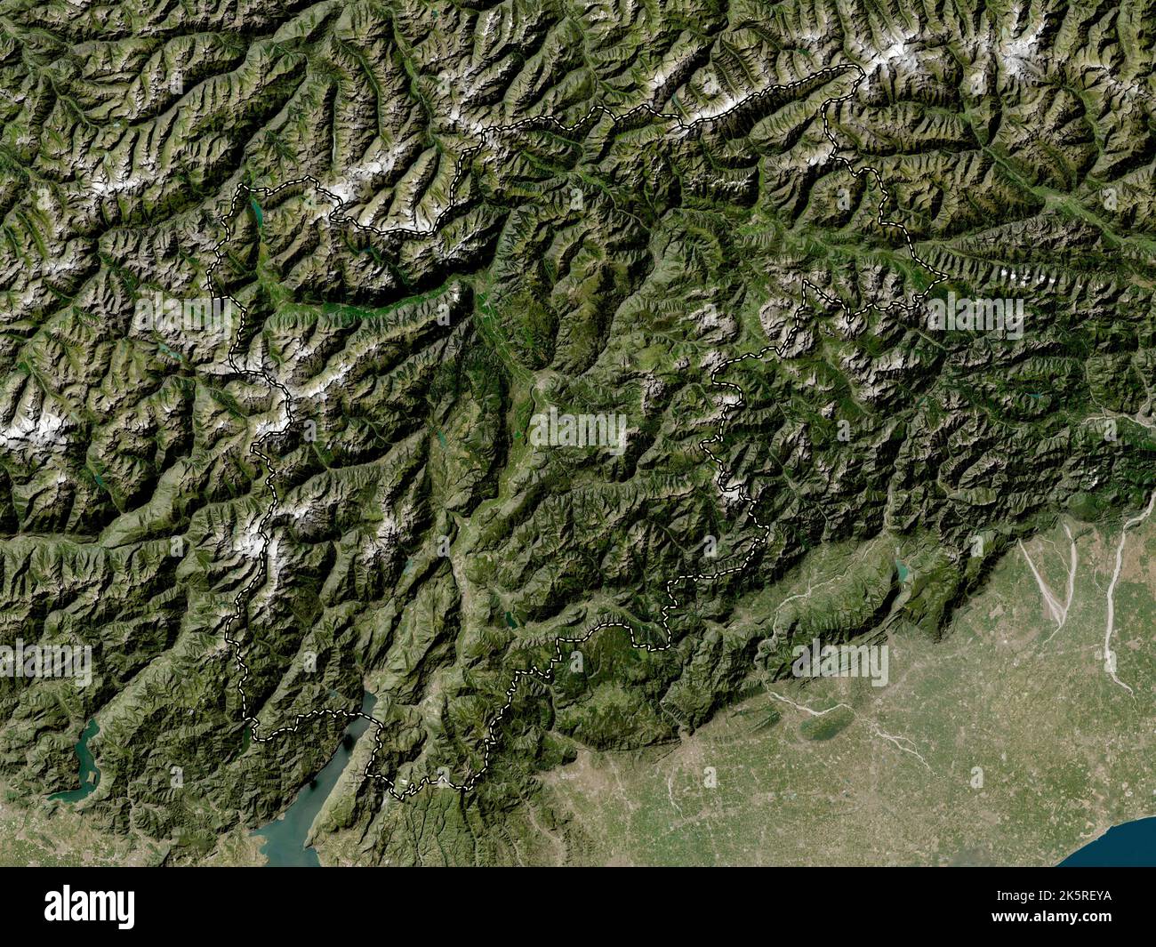 Trentino-Südtirol, autonome Region Italiens. Satellitenkarte mit niedriger Auflösung Stockfoto