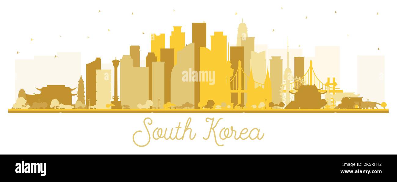 Südkorea City Skyline Silhouette mit goldenen Gebäuden isoliert auf Weiß. Vektorgrafik. Konzept mit historischer Architektur. Südkorea-Stadt Stock Vektor