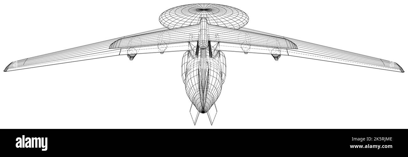 Vektorzeichnung von flugzeuggestützten Frühwarn- und Kontrollflugzeugen. Bild für Illustration und Infografiken. Vektor erstellt von 3D. Stock Vektor