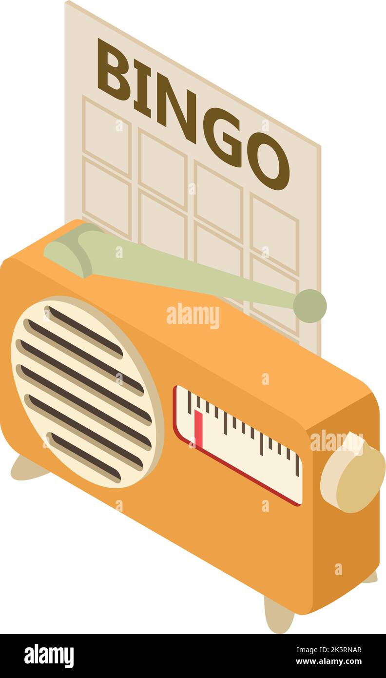 Isometrischer Vektor mit Retro-Freizeitsymbol. Vintage braun Radio-Empfänger, Lottoschein. Zeitvertreib, Freizeit Stock Vektor