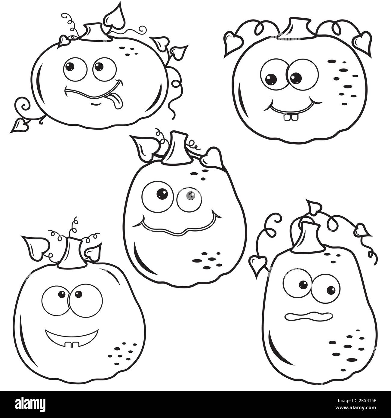 Herbst Gemüse Kürbis kawaii, schwarze Kontur Doodle, Vektor isoliert Illustration. Stock Vektor