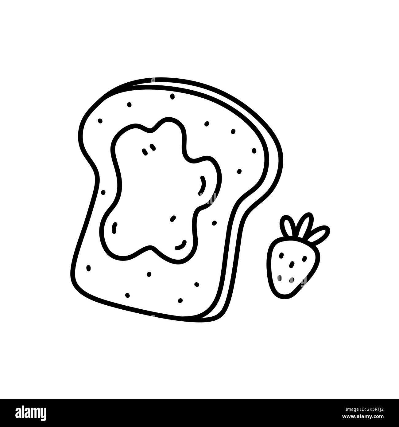 Toast mit Erdbeermarmelade isoliert auf weißem Hintergrund. Vektor-handgezeichnete Illustration im Doodle-Stil. Perfekt für verschiedene Designs, Karten, Dekoration Stock Vektor