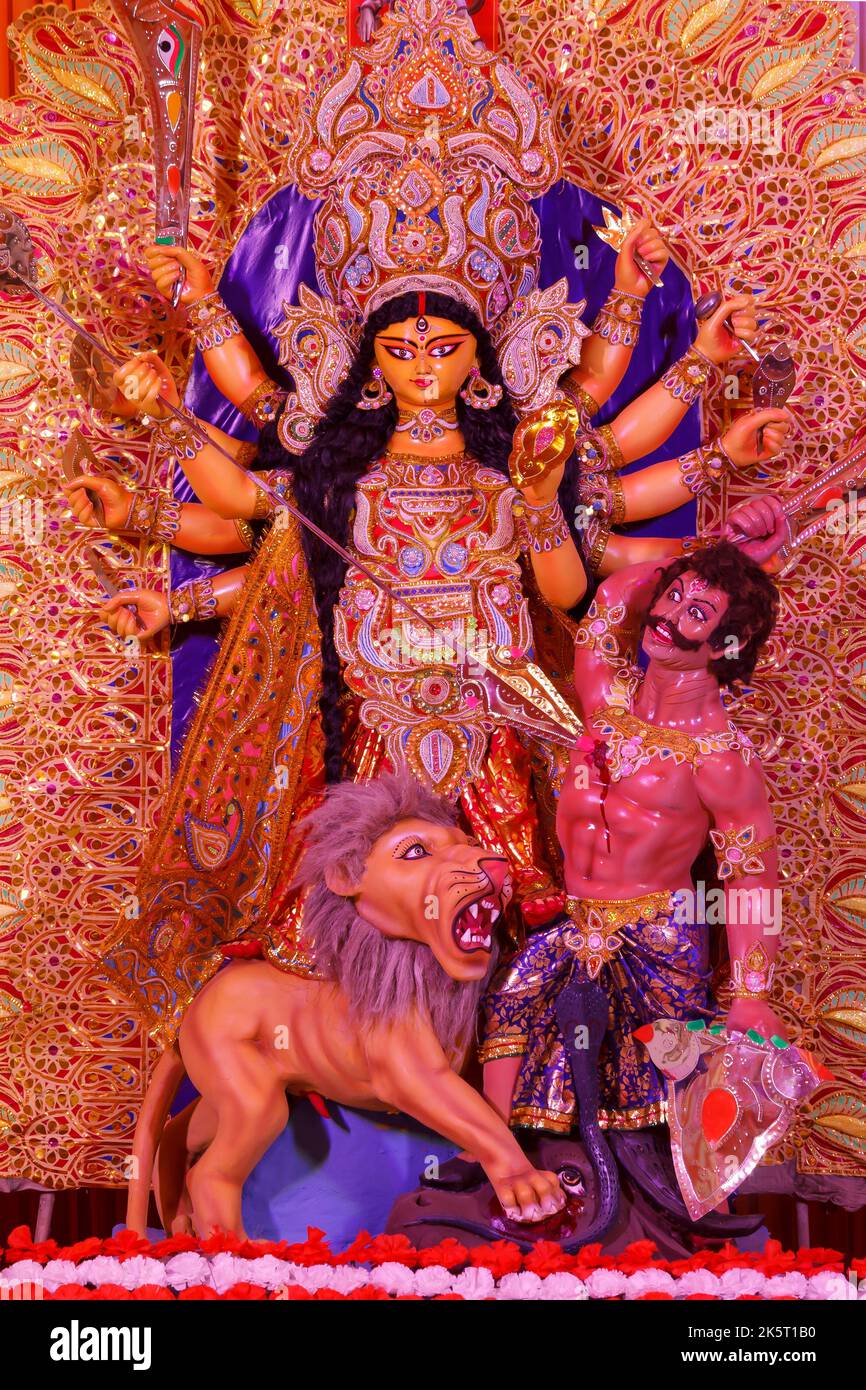 Chittaranjan Park Milan Samiith,Dt-1 Oct 2022.Ein Blick auf Durga Idiol in Puja Pandal Stockfoto