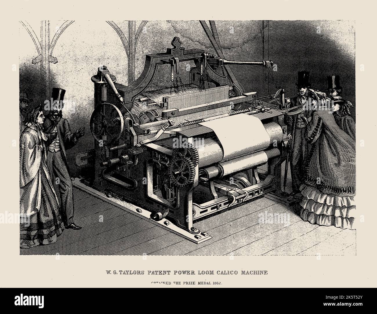 W.G. Taylors Patent Power Loom Calico Maschine. Private Sammlung. Stockfoto