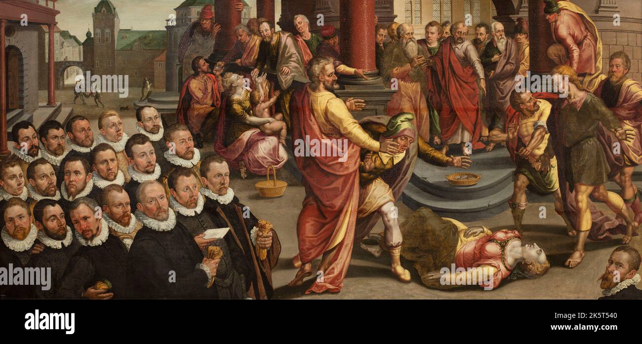 Tod von Sapphira, c. 1580. Gefunden in der Sammlung der Musée des Beaux-Arts, Verviers. Stockfoto