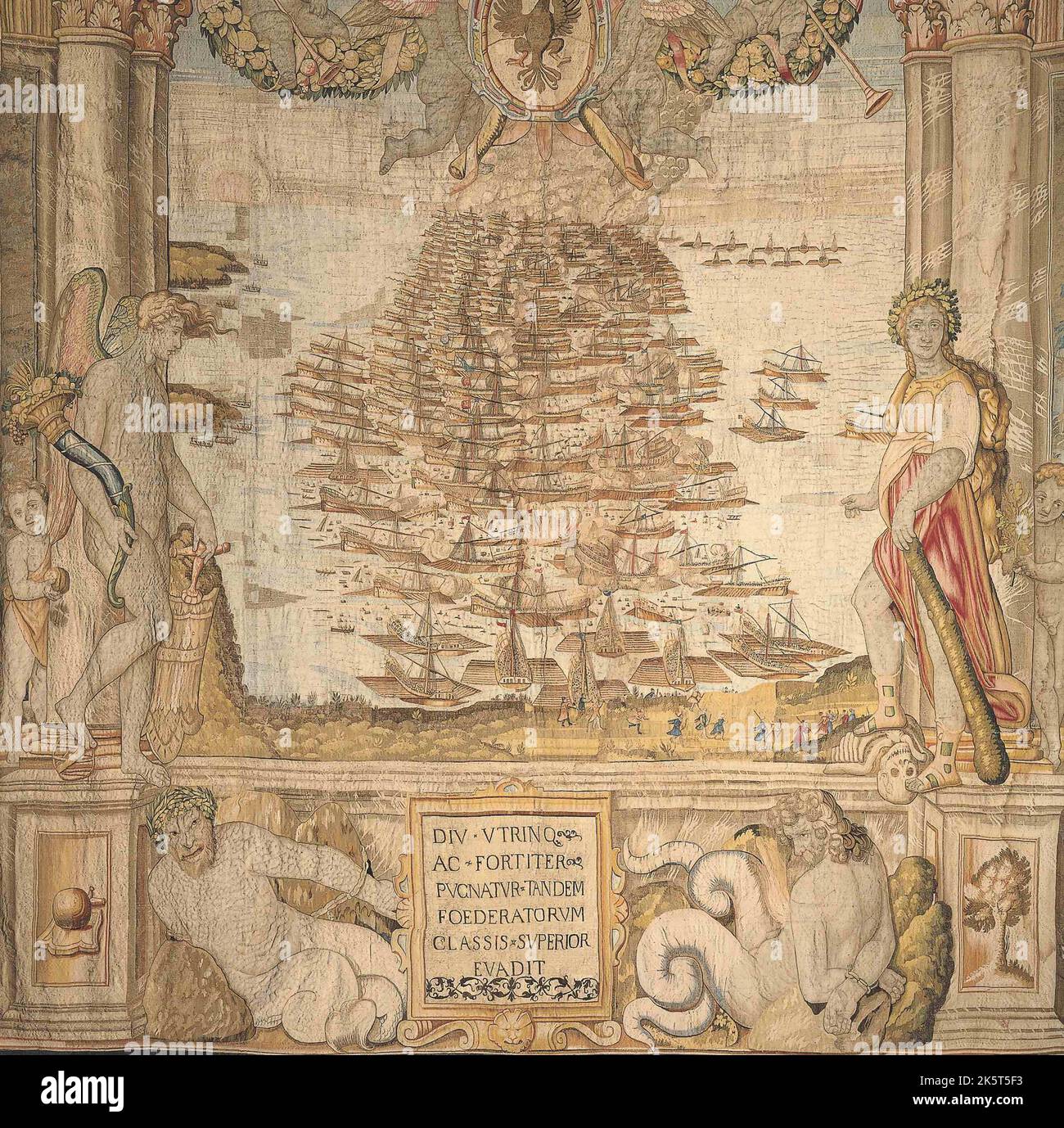 Die Schlacht von Lepanto (Wandteppich), 1591. Gefunden in der Sammlung des Palazzo del Principe Andrea Doria di Genova. Stockfoto