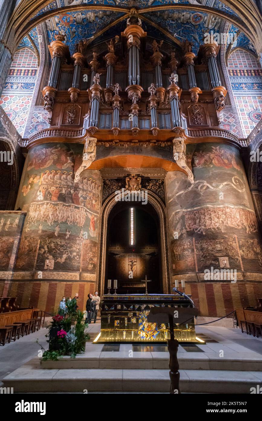 Fresko „das jüngste Gericht“ mit den Qualen der Verurteilten. Kathedrale Basilika der Heiligen Cecilia (auch als Albi-Kathedrale bekannt). Erbaut zwischen 1282 und 148 Stockfoto