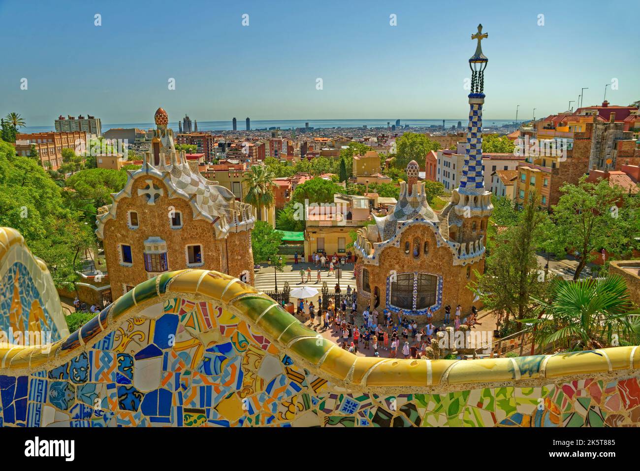 Park Guell, der von Gaudi geschaffene Designpark in Barcelona, Spanien. Stockfoto