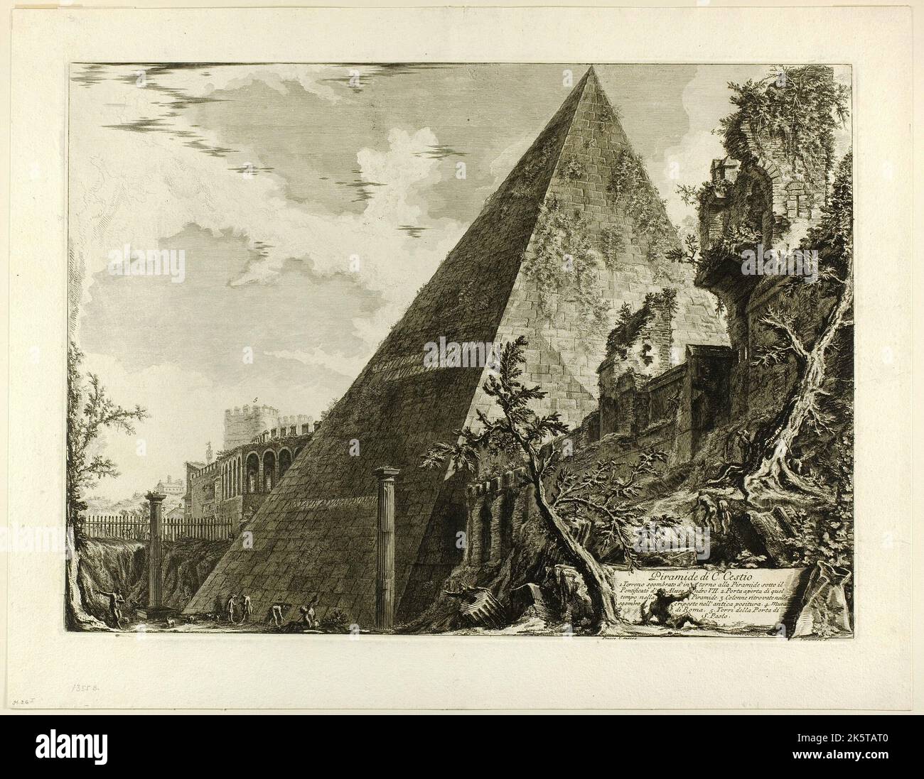 Giovanni Battista Piranesi - die Pyramide des Gaius Cestius in Rom - Ätzen 1700 Stockfoto